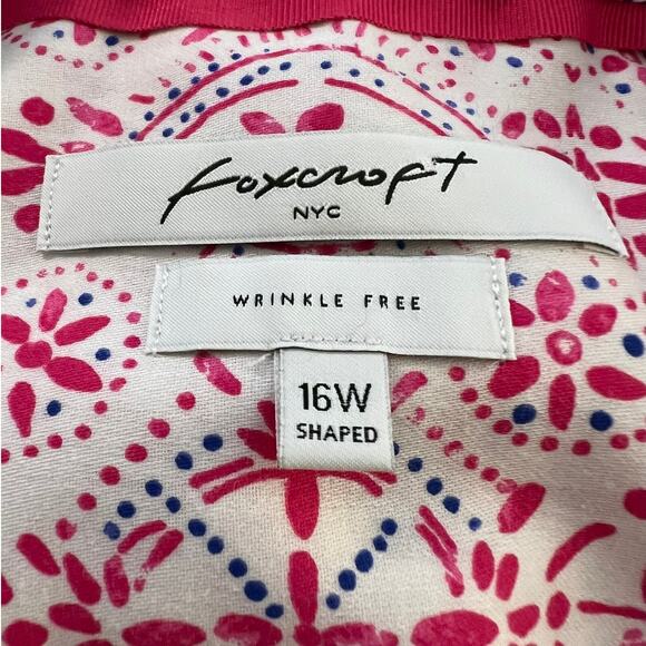 Foxcroft Tunic Blouse in Reddish Pink and Blue Floral Print Size 16W - Picture 4 of 5